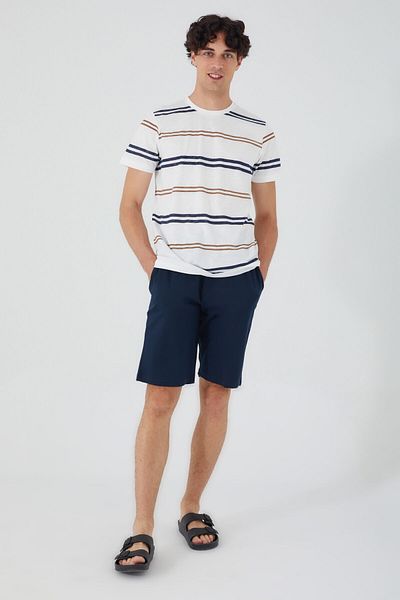 Arnetta Stripped Cream Men's Trousers Shorts T-Shirt 3 Pieces Set
