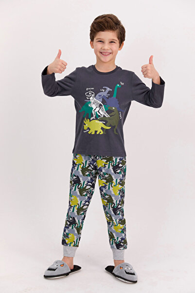 ROLY POLY Rolypoly Dinosaour Antrasit Erkek Çocuk Pijama Takımı