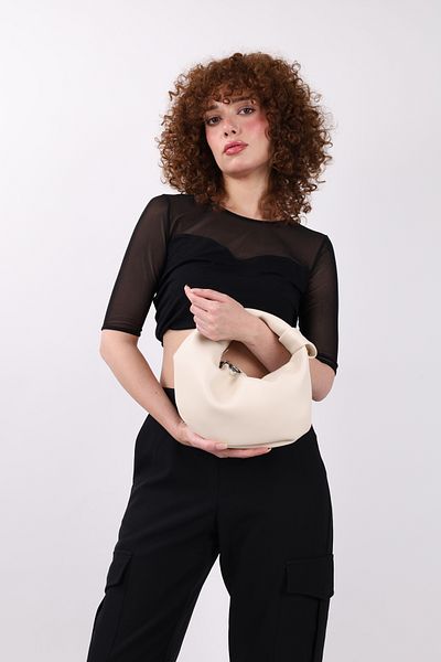 NOTHING Women's Cream Mini Baguette Knot Detailed Zippered Handbag