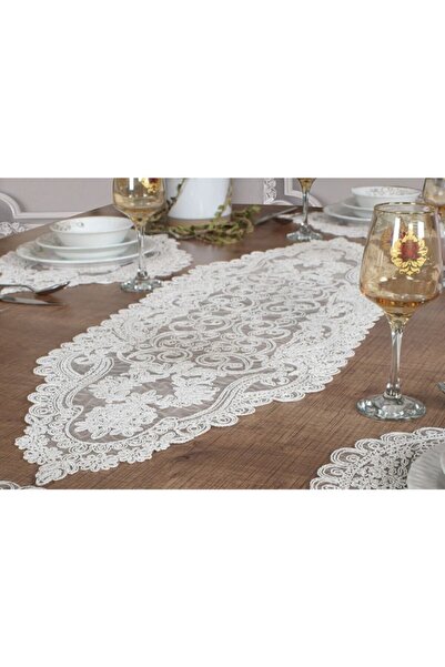 Tropikhome Çeyizlik Seti Tekli Runner-amerikan Servis Sehpa Üstü Runner-beyaz...