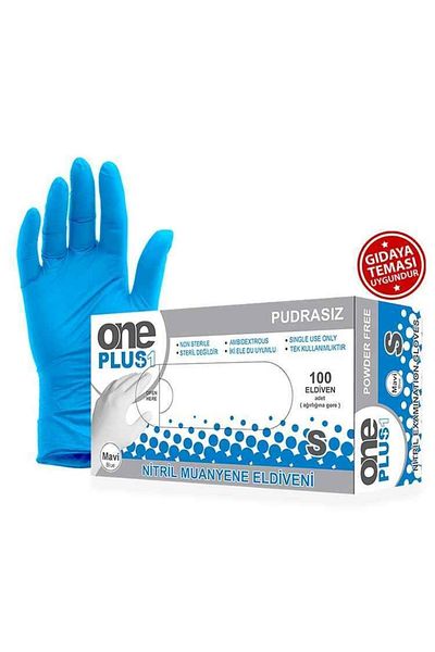 Oneplus One Plus Blue Nitrile Powder-Free Examination Gloves Size S