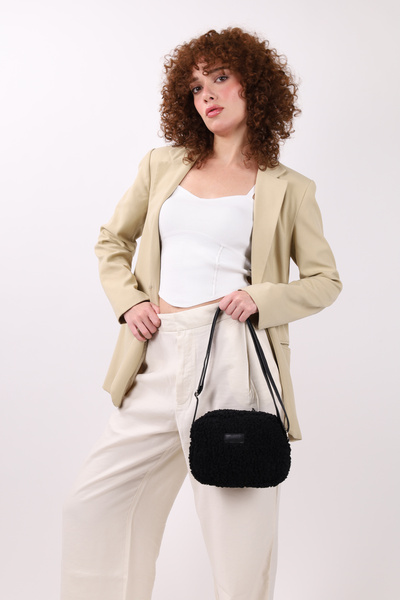 NOTHING Dámská černá chlupatá plyšová mini taška přes rameno přes rameno