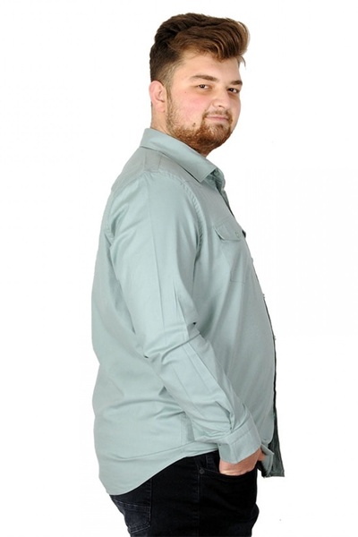 ModeXL Mode Xl Великий розмір Чоловіча сорочка Габардин 20360 Водяно-зелений