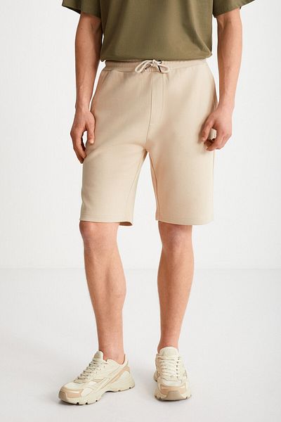GRIMELANGE CAMILLO Men's Pocket Zippered Elastic Waist Beige Shorts & Bermuda