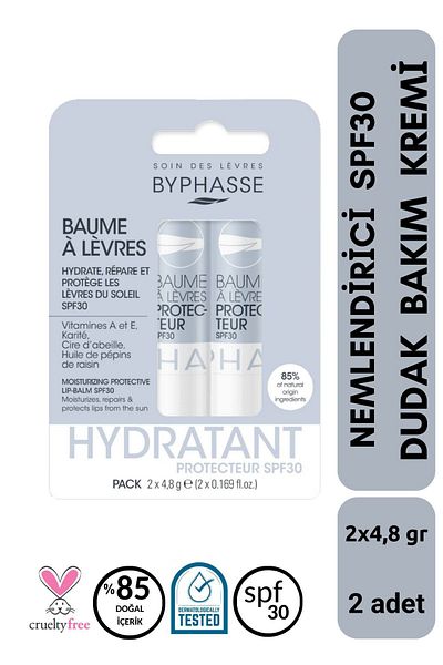 BYPHASSE Moisturizing SPF30 Protective Lip Care Cream 2x4.8 GR