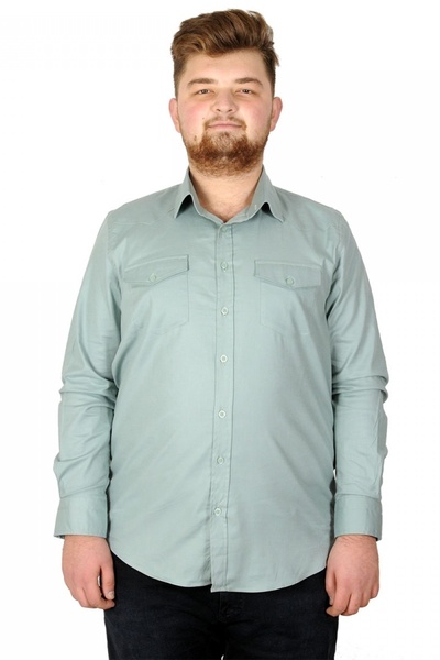 ModeXL Mode Xl Великий розмір Чоловіча сорочка Габардин 20360 Водяно-зелений