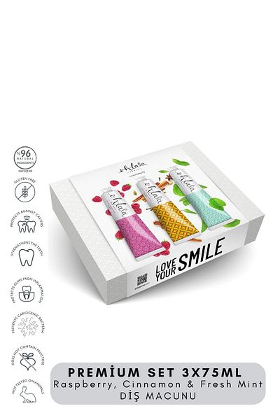 OHLALA Raspberry, Cinnamon & Fresh Mint Premium Set 3 x 75 ml Toothpaste