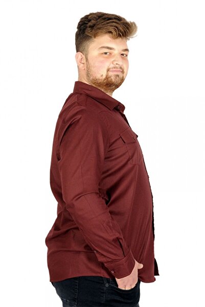 ModeXL Ανδρικό πουκάμισο Mode Xl Gabardin Double Pocket 20360 Plum