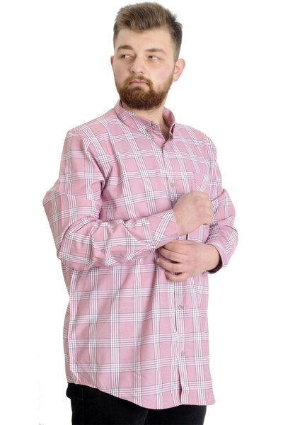 ModeXL Mode Xl Large Size Men's Shirt Plaid Long Sleeve 23300 Crimson