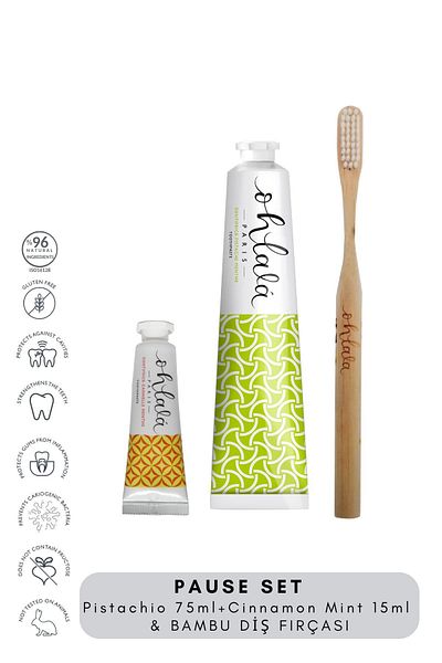 OHLALA Pistachio Mint 75ml + Cinnamon Mint 15 ml + Bamboo Toothbrush Pause Set