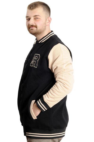 ModeXL Mode XL Plus Size Ανδρικά κολεγιακά παλτό Μπουφάν με φερμουάρ REPUTATION 23634 Μαύρο-Μπεζ