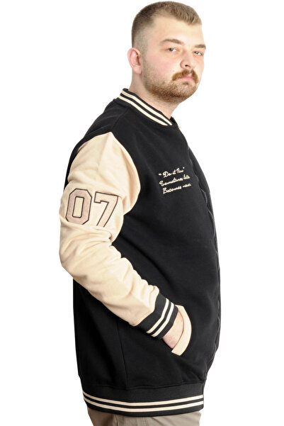 ModeXL Mode XL Великий розмір Чоловічий коледжний плащ на блискавці REPUTATION 23634 Чорний-бежевий