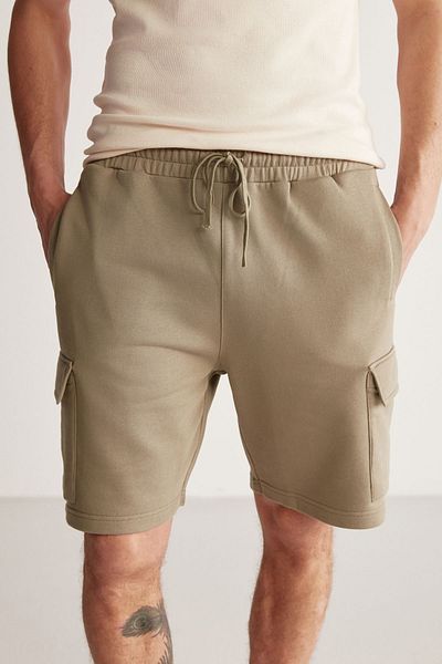 GRIMELANGE Pánské khaki šortky Comfort Fit Lıonel s cargo kapsou a elastickým pasem