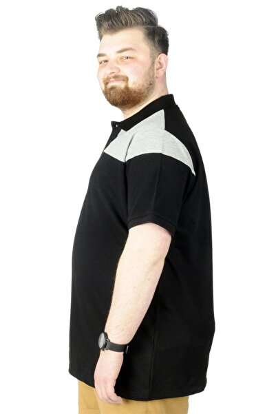 ModeXL Mode XL Великий розмір Футболка Поло Двоколірна 22337 Чорна