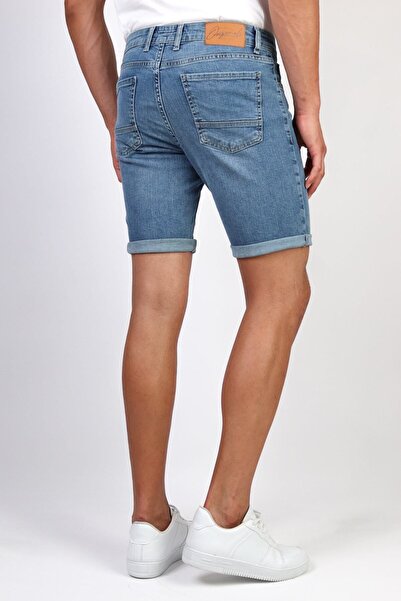 HLT JEANS Erkek Taşlamalı Rahat Kesim Likralı Açık Mavi Jean Şort Hlthe001952k