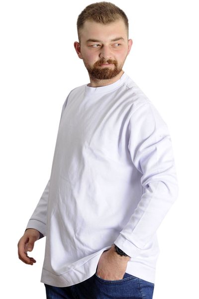 ModeXL Mode XL Plus Size Ανδρικό ποδηλατικό λαιμό Basic Sweatshirt 22557 Λευκό