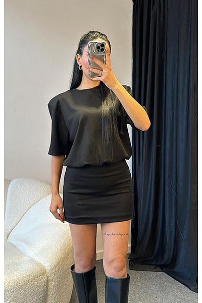 OVAO Rochie căptușită din material interlock cu talie elastică