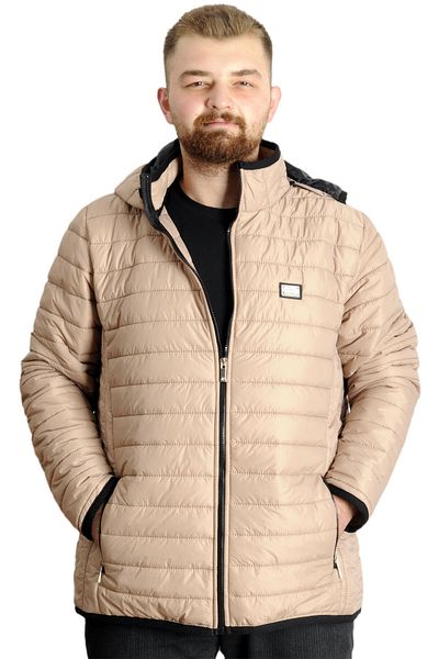 ModeXL Mode XL Plus Size Ανδρικό πουπουλένιο παλτό με φερμουάρ κουκούλα 23657 Milk Coffee