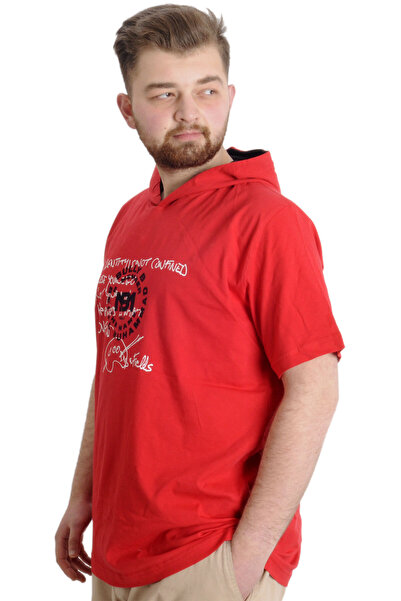 ModeXL Ανδρικό μπλουζάκι με κουκούλα Mode Xl Plus Size Muhammad 23120 Κόκκινο