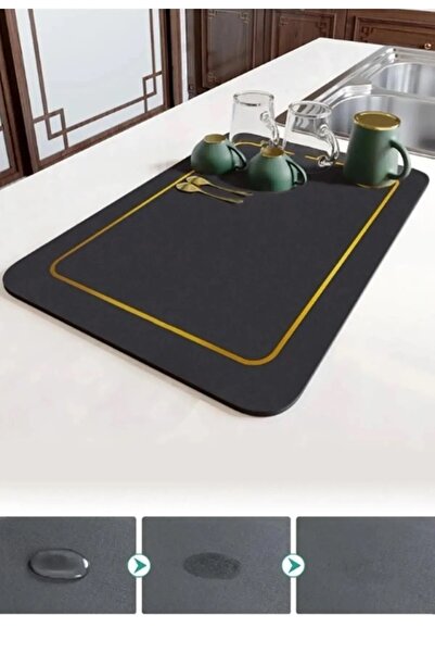 BEYZANA BÜYÜK BOY  Bulaşık Kurutma Örtüsü Siyah Tezgah Üstü Bulaşık Matı Süper Emici Bulaşıklık 40*50
