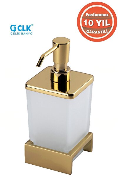 ÇELİK BANYO Paslanmaz Pirinç Kumru Set Üstü Camlı Sıvı Sabunluk Altın