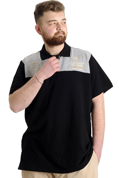 ModeXL Mode Xl Великий розмір Чоловіча футболка Polo Mılıtare 23327 Чорний