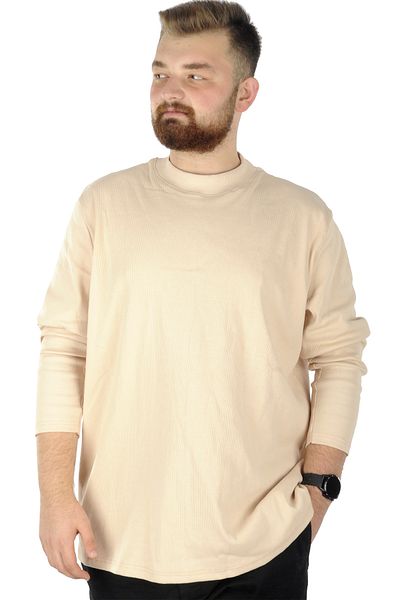 ModeXL Mode Xl Pulover Jumătate Pescar Mânecă Lungă Marime Mare 22558 Bej