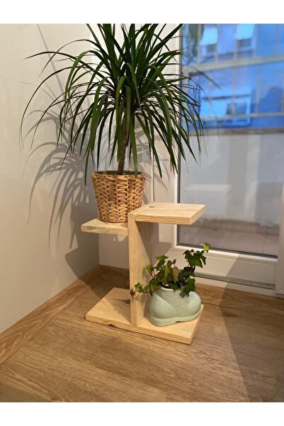 Genel Markalar Ahşap Dekoratif Mini Saksılık 2 Katlı Raflı Çiçeklik Standı