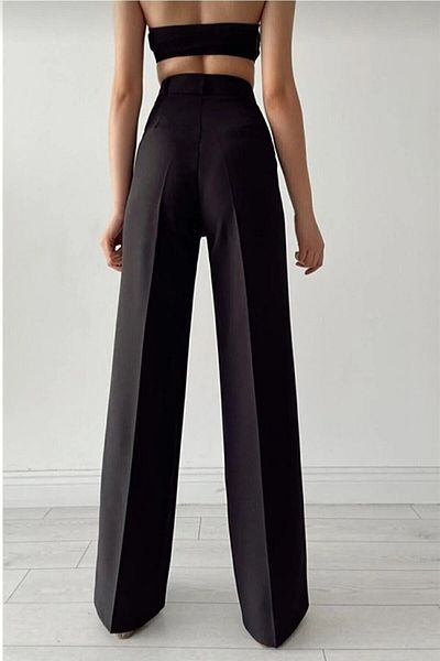 GRİLAND Women's Black High Waist Pleated Palazzo Pants