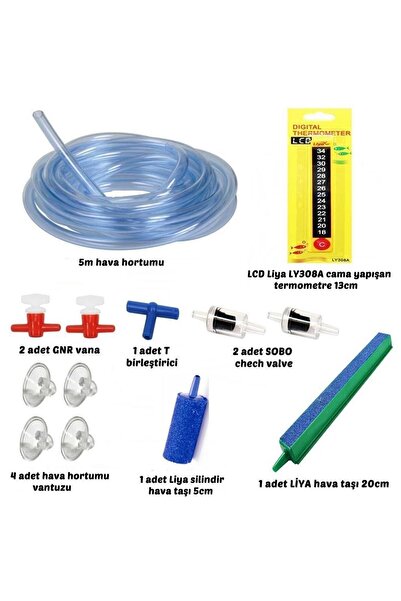 Liya Akvaryum Hava Motoru Seti - Akvaryum Hava Taşı 20cm Ly308a Derecesi Hortumu 5m