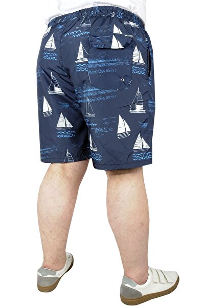 ModeXL Mode Xl Büyük Beden Deniz Şortu Desenli 22450 Lacivert Desenli