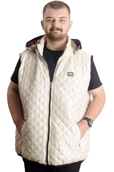 ModeXL Mode XL Plus Size Ανδρικό καπιτονέ γιλέκο με κουκούλα 23712 Μπεζ