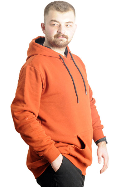 ModeXL Ανδρική τσέπη καγκουρό με κουκούλα - Plus Size Basic 20562 Cinnamon