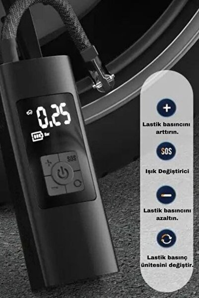 AKD Dijital Lastik Şişirme Pompası Kompresörü Fenerli 150 Psi Hava Pompası Ça...