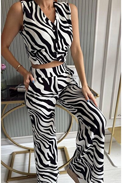 Astrea Butik ZEBRA DESENLİ YELEK PANTOLON İKİLİ TAKIM