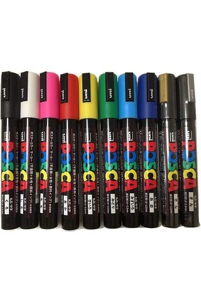 Uni Set of 10 Posca Marker Pens - Pc-5m (1.8-2.5mm)