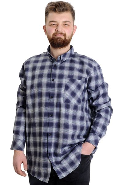 ModeXL Mode Xl Large Size Men's Shirt Plaid Long Sleeve 23300 White-smoked
