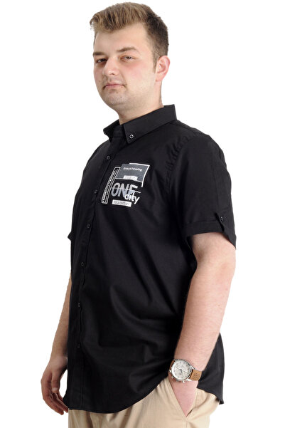 ModeXL Mode Xl Чоловіча сорочка великого розміру з габардину One Cıty 23307 Чорна