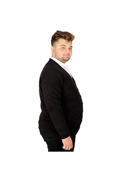 ModeXL Mode XL Large Size Men's Cardigan Vanize Thessaloniki Buttoned 20548 Black