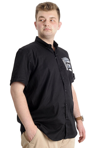 ModeXL Mode Xl Чоловіча сорочка великого розміру з габардину One Cıty 23307 Чорна