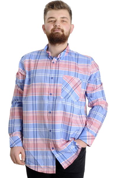 ModeXL Ανδρικό πουκάμισο - Mode XL, Plus Size, Καρό, Μακρυμάνικο, Πούδρα 23300