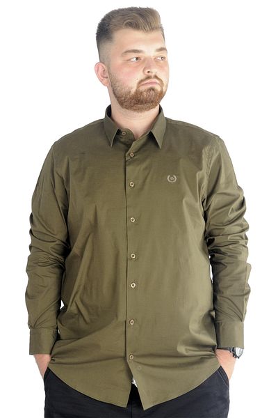 ModeXL Ανδρικό κλασικό πουκάμισο Mode Xl Large Size Lycra 20351 Χακί