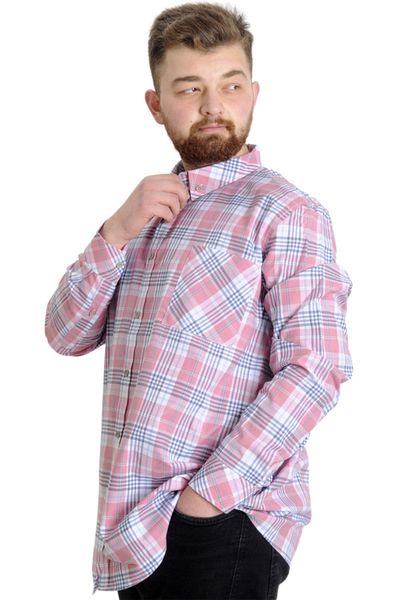ModeXL Mode Xl Ανδρικό πουκάμισο μεγάλου μεγέθους καρό μακρυμάνικο 23300 σκούρο ροζ