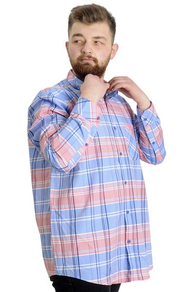 ModeXL Ανδρικό πουκάμισο - Mode XL, Plus Size, Καρό, Μακρυμάνικο, Πούδρα 23300