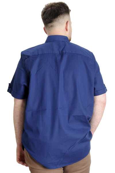 ModeXL Mode Xl Великий розмір Чоловіча сорочка Габардин Короткий рукав Одинарна кишеня 23302 Індіго