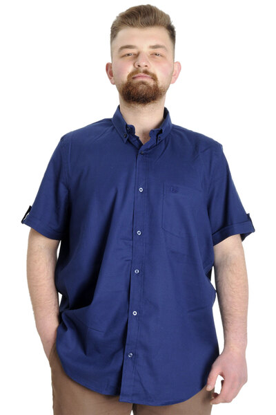 ModeXL Mode Xl Великий розмір Чоловіча сорочка Габардин Короткий рукав Одинарна кишеня 23302 Індіго