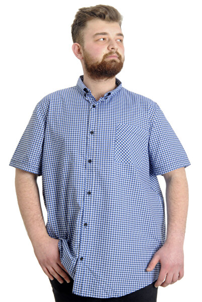 ModeXL Mode Xl Ανδρικό Πουκάμισο Μεγάλο Μέγεθος Καρό Κοντό μανίκι 23301 Μαύρο