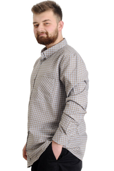 ModeXL Mode Xl Large Size Men's Shirt Plaid Long Sleeve 23300 Dark Brown