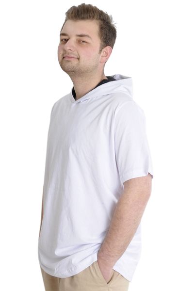 ModeXL تي شيرت رجالي مقاس كبير من Mode Xl بقلنسوة وأكمام قصيرة 23118 أبيض