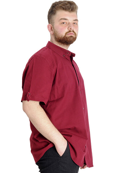 ModeXL Mode XL Large Size Men's Linen Lycra Shirt 20393 Claret Red